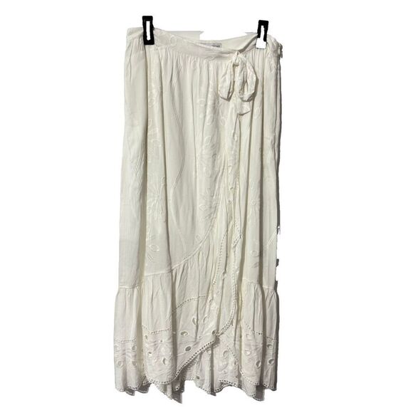Beyond The Radar Women's Eyelet Midi Wrap Skirt White Large Unlined Embroidery - Picture 5 of 15